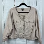 Torrid Light Tan Beige Utility Linen Cropped Collarless Jacket Photo 1