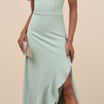 Lulus NWT  Majestic Perfection Sage Green Ruffled Halter Maxi Dress Wedding Sz L Photo 0