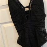 Black One Piece Crochet Swimsuit with Deep V Photo 9