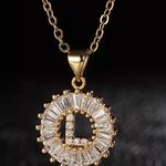 Gold Initial Crystal Sparkly Pendant Necklace A Photo 0