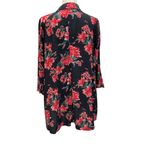 ZARA  Woman Blue Orange Floral Button Up Blouse‎ Size M Collared Flowy Semi Sheer Photo 2