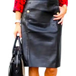 Liz Claiborne  Faux Leather A Line with Gold Tone Buttons, Size 8 Photo 0