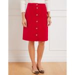 Talbots  Velveteen Button Front A-Line Skirt Red Velvet Stretch Knee Length NWT Photo 1