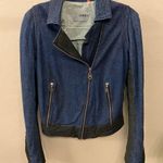 Doma Leather OOAK reworked moto Jacket, blu with animal print and back graphic S Black Photo 1