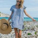 Tuckernuck | Blue Stripe Mini Sullivan Embroidered Canvas Caftan | Sz XS Photo 0