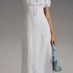 Reformation  | Cherise 100% Linen Floral Puff Sleeve Midi Dress in Cindy Blue Photo 0