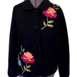 Itsu Black 100% Boiled Wool, Felted Floral Jacket, Size L Size L Photo 0