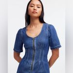 Madewell  Dress Denim Darted Mini Zip-Front Short Sleeve Size 0 Puff Sleeve Women Photo 1