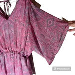 White Birch  V-Neck Blouse pink dolman sleeve tops elastic waistband size small Photo 2