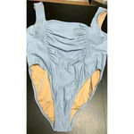 J.Crew  Womens Swimsuit 24 Ruched Squareneck One Piece Blue Mist BF179 NWT Photo 2