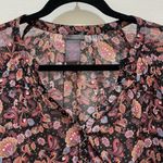 Fire Los Angeles  Black & Pink Floral Sheer Long Sleeve Blouse Medium Photo 2