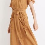 Madewell Womens Size 00 Linen Blend Dolman Sleeve Tie Waist Midi Dress Toffee Photo 0