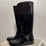 Michael Kors Michael‎ Kors Black Brown Logo Harness Rain Riding Boots Size 7M Rubber Tall MK Photo 1
