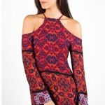 MINKPINK  Red Multicolor Sun Dancer Cold Shoulder Long Sleeve Mini Dress XS Photo 0