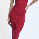 Club L London Red Ruched Bodycon Midi Dress NWT 16 Photo 0