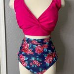 Yonique Twist Front Tummy Control Full Coverage Swimsuit, Pink Floral, 22W Photo 0