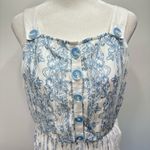 Blue & Ivory Pleated Plisse Skirt Dress KAS ModCloth Cottagecore Boho Milkmaid White Size M Photo 8