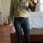 Samantha Sipos Jacket Faux Fur Biker Leather Moto Buttery Olive Rose XS GUC Green Photo 9
