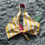 Farm Rio  Pink White Yellow Stripes Reversible Front Tie Halter Crop Top Large Photo 0