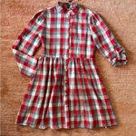 Fancyinn  Plaid Shirt Dress Red Gray Long Sleeve Size S NWT Photo 0