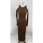 ZARA  Brown Knit Cold Shoulder Long Sleeve Midi Dress Size S New NWT Ribbed Photo 4