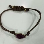 Boho Bracelet OSFA Brown Cording Maroon Large Cabochon Faceted Photo 0