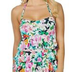 Island Escape Floral Tiered Ruffle Waist Minimizing Convertible Tankini Top Sz 6 White Photo 0