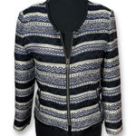 Ann Taylor LOFT Jacket Blazer Fringe Trim Aztec Blue White Black Size Womens 4 Photo 0