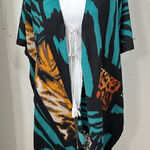 AvaMia Abstract Leopard Print Knit Cape Kimono Western Style Lightweight Green Size undefined Photo 0