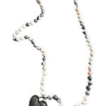 Heart Like Mine Stone Metal Heart Long Strand Necklace White Gray Beaded Boho Photo 0