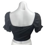 Princess Polly  Women's Black Short Puff Sleeve Ruched Crop Blouse Top Size 6 Photo 1