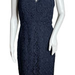 J Crew Dress Women 6 Navy Blue Guipure Lace Spaghetti Strap Scallop Edge Preppy Photo 0