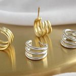 Gold Triple Hoop Earrings Photo 2