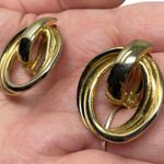 Vintage Unsigned Gold Tone Round Clip On Earrings Statement Classic Modernist Photo 2