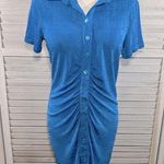Bodycon Shirt Dress w Ruching Shimmery Teal Photo 0