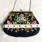 American Vintage Vintage Black Floral Tapestry Needlepoint Embroidered Black Handbag Small Purse Photo 6