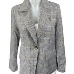 AQUA Women's Gray Plaid Houndstooth Long Sleeve Peak Lapel Blazer Jacket Sz S Photo 0