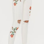 Topshop | Flower Red Embroidered Jamie White Jeans Size 25 Photo 0