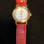 Alessandra Olla Gold Tone Watch Heart Charm Red Leather 5" to 6.25" Photo 0