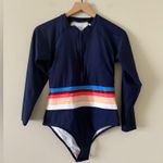 Beachsissi  Long Sleeve Rashguard One Piece in Navy with Multi Stripe - Size XS Photo 3
