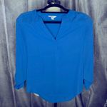 Candie's  Solid Royal Blue Long Sleeve Blouse V Neck 3/4 Sleeve Top Photo 0