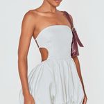 Pretty Little Thing Stone Pinstripe Bandeau Tie Back Bubble Mini Dress Photo 0