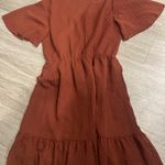 KIRUNDO M Rust Orange Fall V Neck Flowy Swiss Dot Loose Casual Short Dress Size M Photo 2