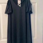 Zeagoo Stretchy Women’s Black Cold Shoulder Criss Cross Straps‎ Flowing Shirt XL to 1X Photo 0