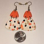 Colorful Orange White Retro Boho Clay Geometric Dangle Earrings Photo 2