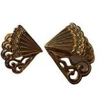 Vintage Avon pierced earrings Gold tone Clear Rhinestones Double Fan 1" tall Photo 0