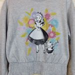Disney Alice in Wonderland Sweatshirt Women L Gray Floral Graphic Crew Pullover Photo 1