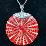 Samuel B Behnam Dyed Red Round Sterling .925 Pendant Silver Necklace Chain EUC Photo 1
