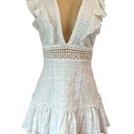 Caren Forbes  White Ruffled V-Neck romantic Mini Dress Sz S Photo 0