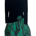 Jessica McClintock Vintage 80’s Black Velvet & Green Bubble Skirt with V-Neck Back Size: Medium Photo 0